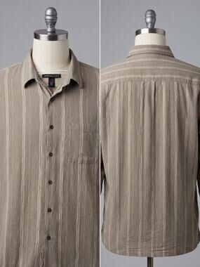 Van Heusen Studio Men Brown Striped Short Sleeve Button Down Shirt SizeL 16-16.5